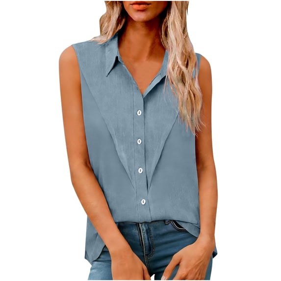 XFLWAM Women's Plus Size Cotton Linen Tank Tops Sleeveless Button Down Shirts Tops Summer Casual Dressy Collared Work Blouse