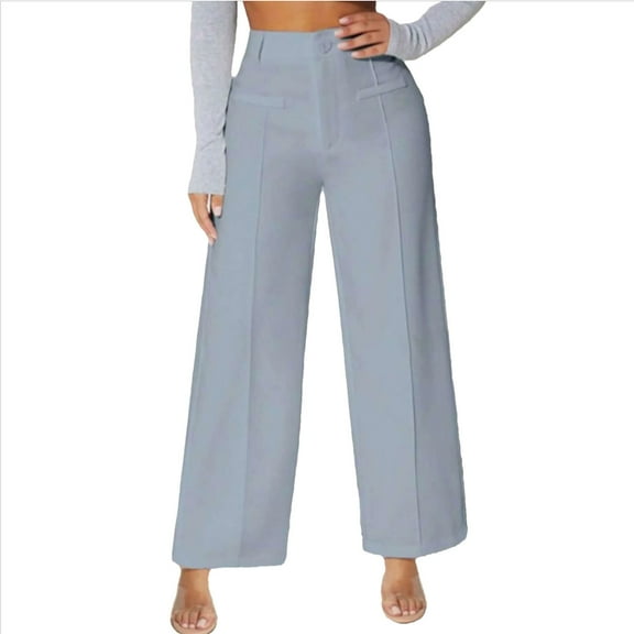 XFLWAM Women's Professional Suit Pants High Waist Wide Leg Dress Pants Dressy Casual Work Business Trousers Blue XXL