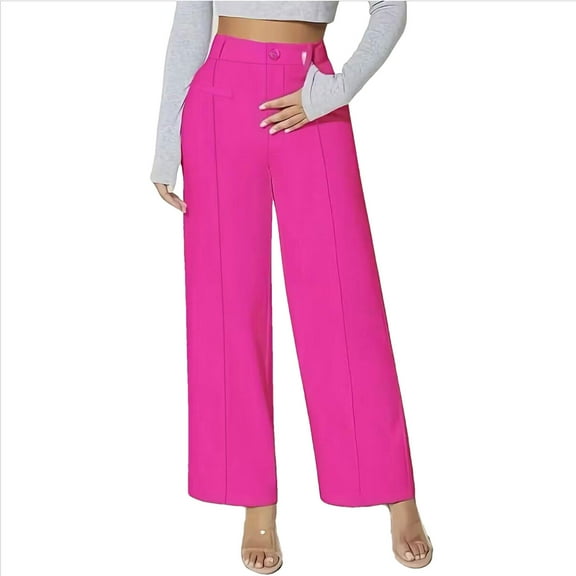 XFLWAM Women's Professional Suit Pants High Waist Wide Leg Dress Pants Dressy Casual Work Business Trousers Hot Pink S