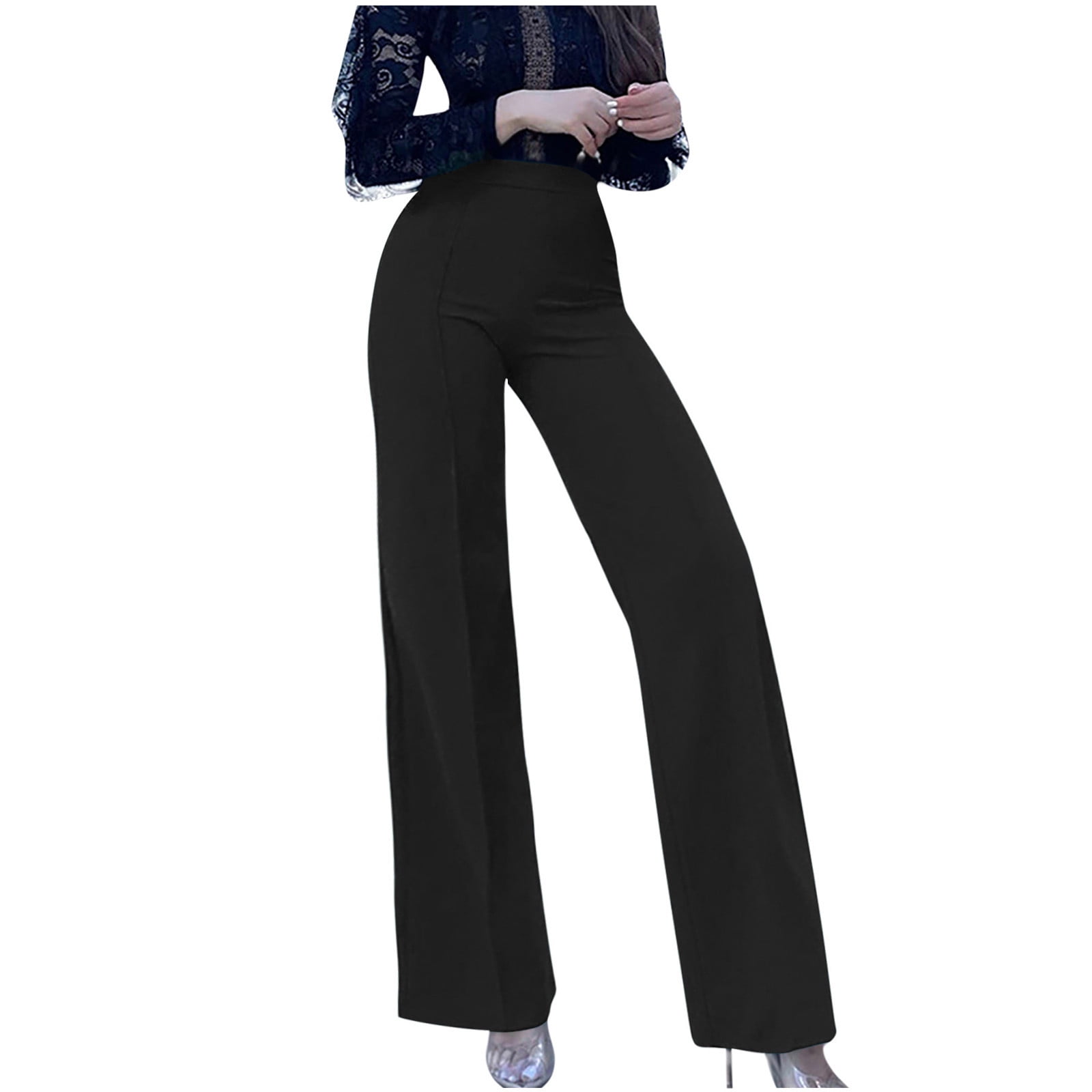 XFLWAM Women's Pull-on Stretchy Dress Pants with High Waist Slacks with ...