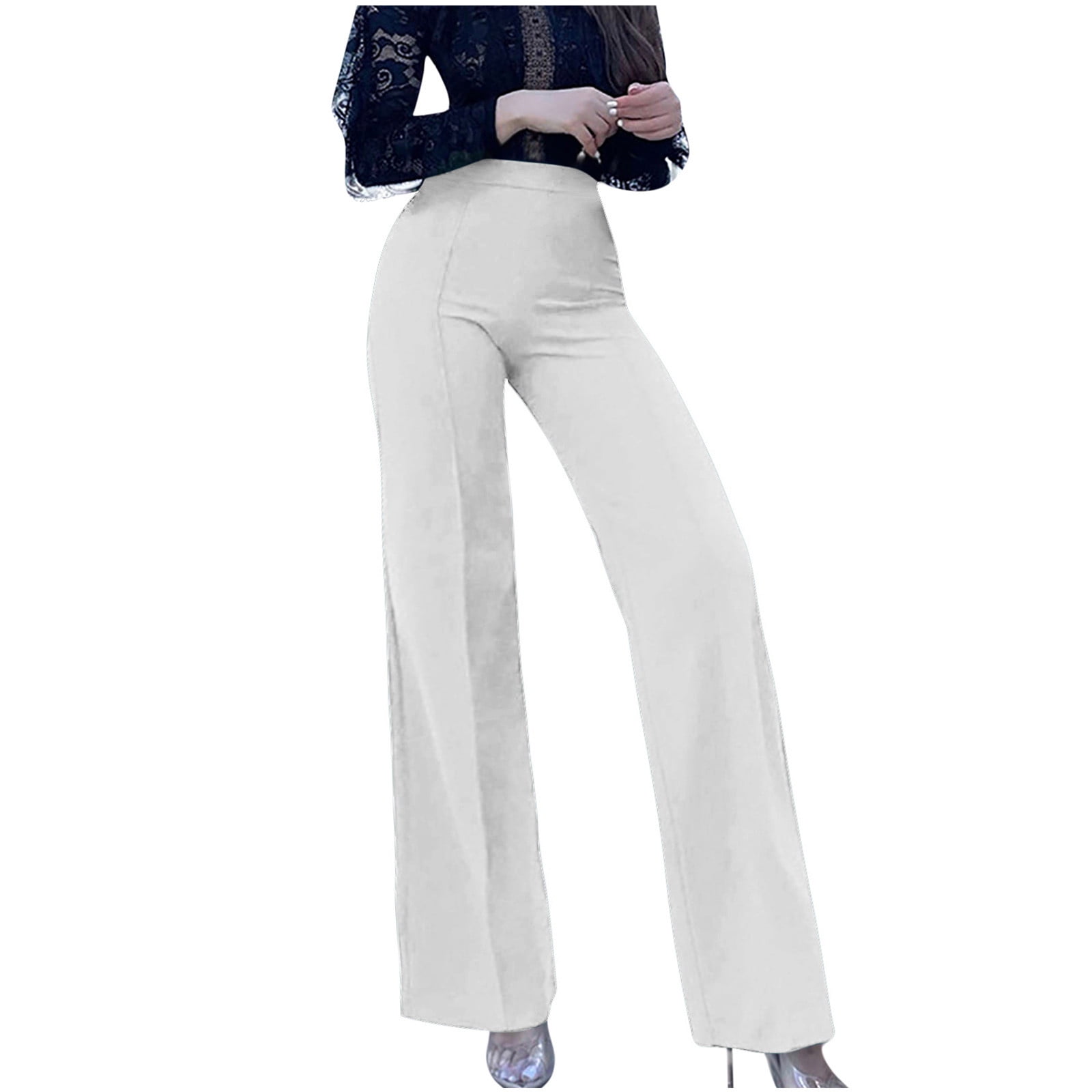 XFLWAM Women's Pull-on Stretchy Dress Pants with High Waist Slacks with ...