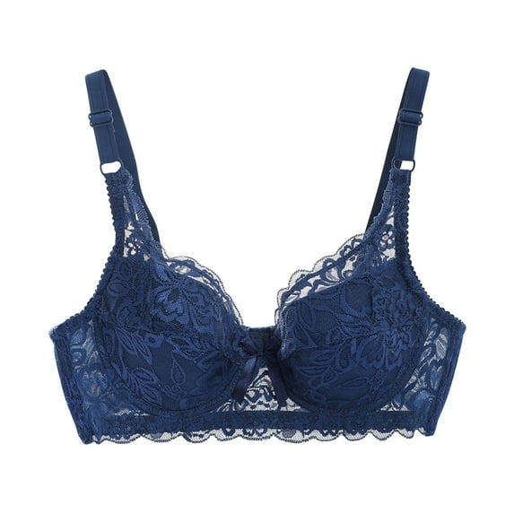 XFLWAM Women's Push Up Sexy Lace Bra Comfort Non Padded Full Coverage Underwire Unlined Bra Plus Size Bralette Blue 3XL