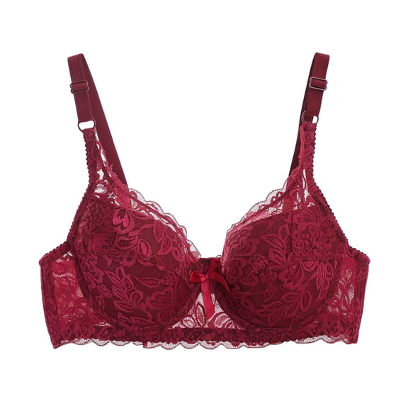 XFLWAM Women's Push Up Sexy Lace Bra Comfort Non Padded Full Coverage Underwire Unlined Bra Plus Size Bralette Red 3XL