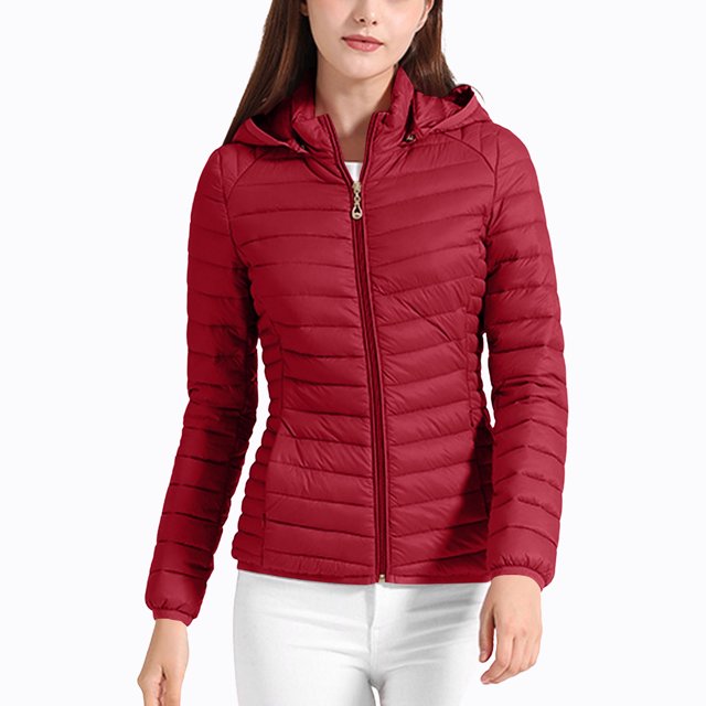 XFLWAM Women's Quilted Down Jacket Zip Up Hooded Puffer Jacket Lightweight Solid Color Warm Winter Coats