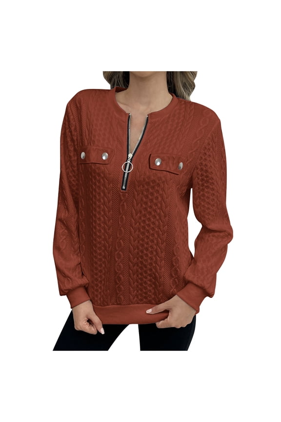 Women's Quilted Sweatshirts Zipper Neck Long Sleeve Textured Solid Color Casual Loose Fashion Fall Pullover Tops