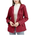 thumbnail image 1 of XFLWAM Women's Rain Jackets Drawstring Waist Zip Up Hooded Jacket Windproof Waterproof Casual Hiking Windbreaker Outerwear, 1 of 5