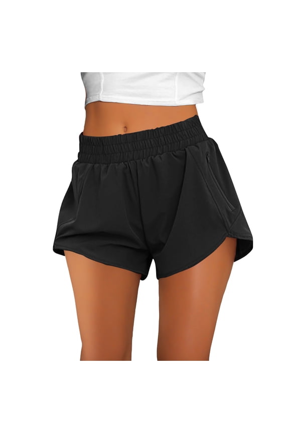 Women's Running Shorts Summer High Waisted Quick Dry Athletic Work Out Gym Zipper Pocket Shorts with Liner