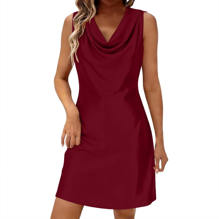 cowl neck a-line mini dress in red Draped Cowl Mini Dress in Cherry Red - XL