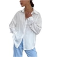 thumbnail image 1 of XFLWAM Women's Satin Silk Button Down Shirt Lapel Long Sleeve Feather Cuff Blouse Office Work Tunic Tops White XL, 1 of 8