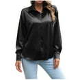thumbnail image 1 of XFLWAM Women's Satin Silk Long Sleeve Button Down Shirt Formal Work Blouse Top Black M, 1 of 4