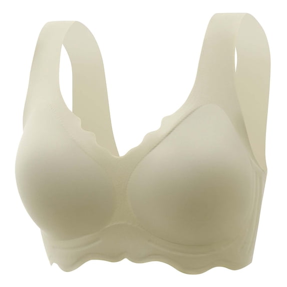 XFLWAM Women's Seamless Bra Wavy Wireless Full Coverage Padded Smoothing No Underwire Comfort V Neck Bralettes with Support