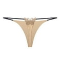 thumbnail image 1 of XFLWAM Women's Sexy Butterfly Embroidered G-String Y-Back Thong Panties Beige XL, 1 of 4