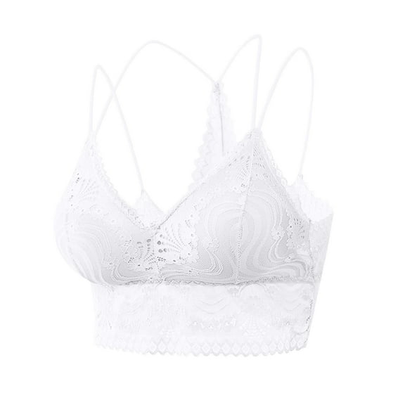 XFLWAM Women's Sexy Lace Bralette Comfortable Spaghetti Strape Bras Long Line Push Up Bras No Underwire Everyday Bralette with Cross Back