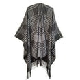thumbnail image 1 of XFLWAM Women's Shawl Wraps Poncho Sweater Plaid Striped Open Front Fringe Cardigan Cape Knit Blanket Silver One Size, 1 of 3