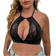 thumbnail image 1 of XFLWAM Women's Sheer Lace Bralette Halter High Neck Racerback Wireless Sexy See Through Bra Hollow Out Backless Buster Top Black XXXXL, 1 of 8
