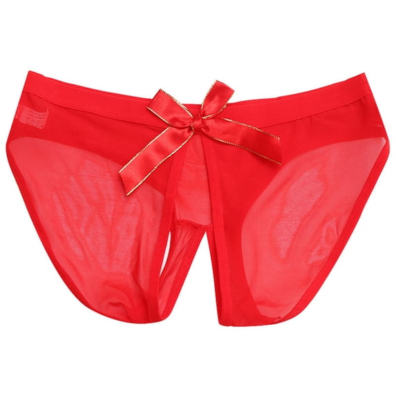 XFLWAM Women's Sheer Mesh Panties Open Sexy Hipster Lingerie Underwear Underpant Red