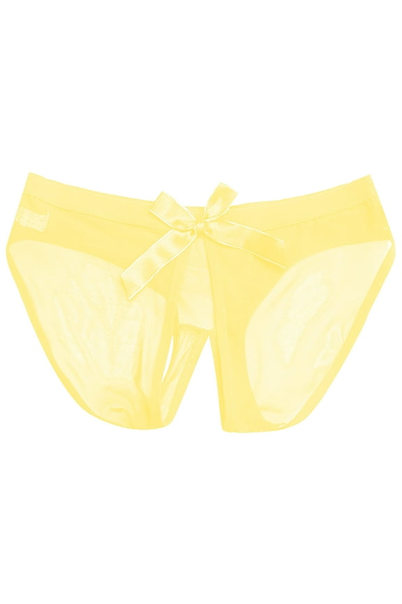Women's Sheer Mesh Panties Open Sexy Hipster Lingerie Underwear Underpant Yellow
