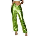 thumbnail image 1 of XFLWAM Women's Shiny Metallic Rave Pants Straight Leg Faux Leather High Waist Pants with Pockets for Party Club Streetwear Green L, 1 of 9
