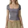 thumbnail image 1 of XFLWAM Women's Short Sleeve T Shirts Square Neck Going Out Tops Slim Fit Basic Tee Seamless Workout Shirts, 1 of 6
