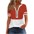 thumbnail image 1 of XFLWAM Women's Short Sleeve T Shirts V Neck Zipper Tops Color Block Casual Summer Loose Fit Blouses, 1 of 9