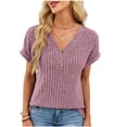 thumbnail image 1 of XFLWAM Women's Short Sleeve Tops Summer V Neck Button Henley T Shirts Dressy Casual Ribbed Knit Solid Color Tunic Shirt, 1 of 9
