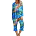 thumbnail image 1 of XFLWAM Women's Sleepwear Capri Pajama Sets Long Sleeve Two-Piece Pjs Crew Neck Lounge Sets Tops & Capri Pants with Pockets, 1 of 5