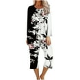 thumbnail image 1 of XFLWAM Women's Sleepwear Capri Pajama Sets Long Sleeve Two-Piece Pjs Crew Neck Lounge Sets Tops & Capri Pants with Pockets, 1 of 5