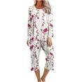 thumbnail image 1 of XFLWAM Women's Sleepwear Capri Pajama Sets Long Sleeve Two-Piece Pjs Crew Neck Lounge Sets Tops & Capri Pants with Pockets, 1 of 5