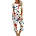 thumbnail image 1 of XFLWAM Women's Sleepwear Capri Pajama Sets Short Sleeve Two-Piece Pjs Crew Neck Lounge Sets Tops & Capri Pants with Pockets Orange White M, 1 of 8