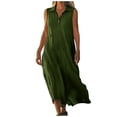 thumbnail image 1 of XFLWAM Women's Sleeveless Collared Maxi Dress Lapel V Neck Button Down Casual Loose Fit Linen Blend Long Shirt Dress, 1 of 5