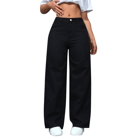 XFLWAM Women's Slim Fitting High Waisted And Buttocks Up Denim Flared Pants