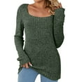 thumbnail image 1 of XFLWAM Women's Solid Color Tunic Sweaters Lightweight Fall Casual Long Sleeve Square Neck Pullover Tops Army Green L, 1 of 5