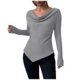 thumbnail image 1 of XFLWAM Women's Spring Bell Long Sleeve Tops Cowl Neck Asymmetrical Ribbed Fitted Shirts Y2K Going Out Slim Tops, 1 of 4