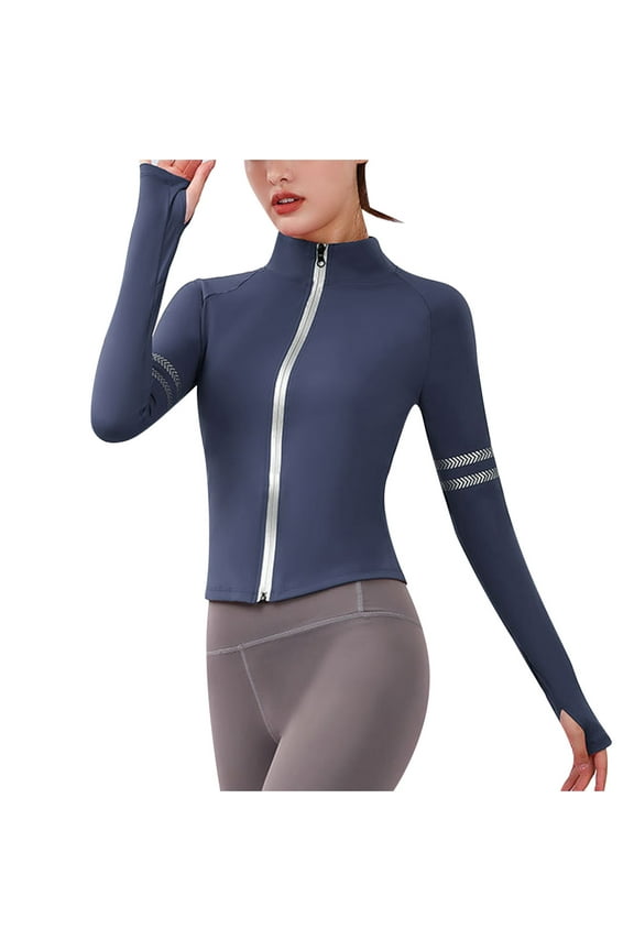 Women's Spring & Winter Yoga Jacket Outdoor Running Fitness Zipper Quick Dry Cardigan Stand Collar Long Sleeve Blue M