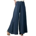 thumbnail image 1 of XFLWAM Women's Spring and Summer Cotton and Linen Trousers Loose Large Size Wide Leg Pants Navy Blue M, 1 of 8