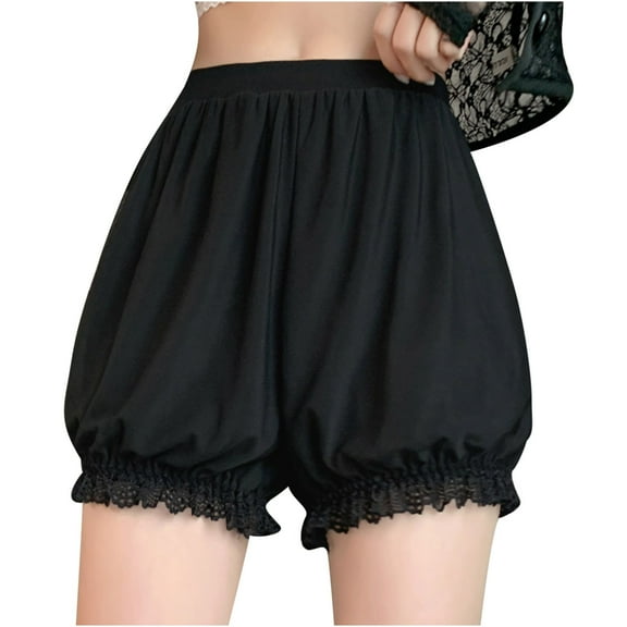 XFLWAM Women's Steampunk Shorts Ruffles Pantaloons Bloomers Maid Booty Shorts Pettipants Black Free Size