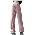 thumbnail image 1 of XFLWAM Women's Straight Leg Sweatpants Drawstring Elastic Waist Baggy Pants Long Jogger Track Pants Y2k Trendy Pink S, 1 of 1