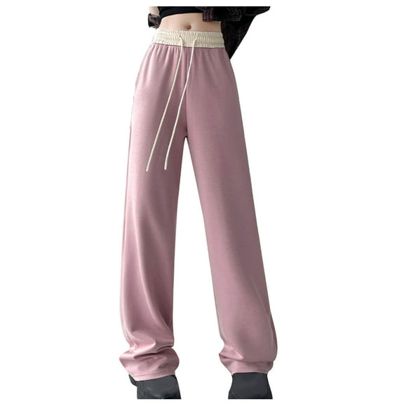 XFLWAM Women's Straight Leg Sweatpants Drawstring Elastic Waist Baggy Pants Long Jogger Track Pants Y2k Trendy Pink S