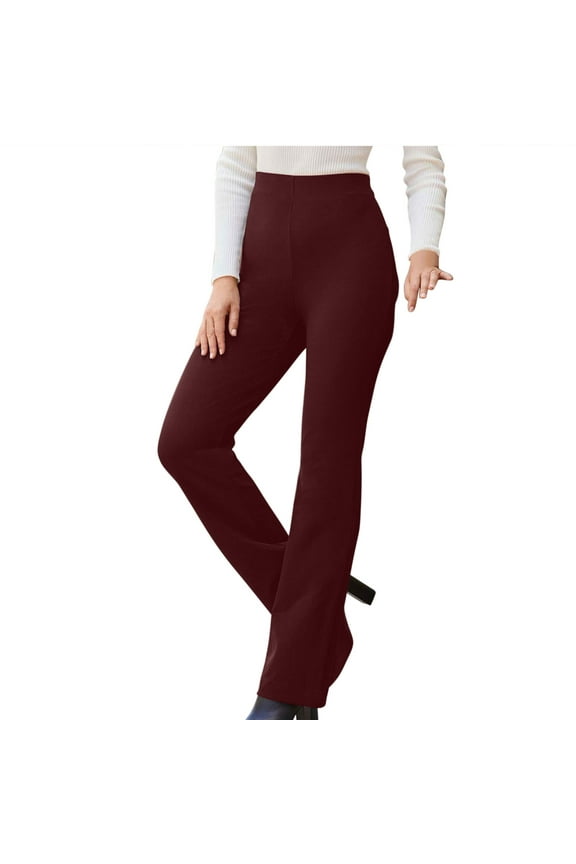 Women's Stretch Dress Pants Casual Work Slacks Business Pants with Pockets Flared Straight Leg Bootcut Trousers for Office Wine Red XXL
