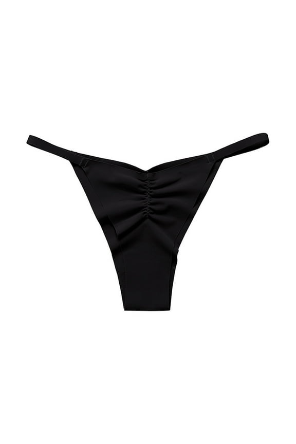 Women's String Bikini Panties No Show High Cut Panties Low Rise Seamless Underwear for Ladies Black S