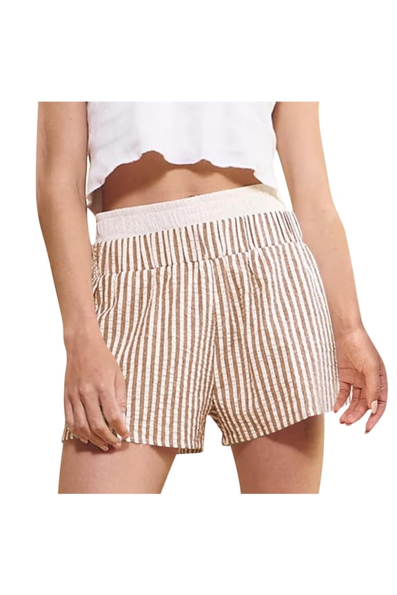 Women's Stripe Print Exposed Boxer Shorts Elastic High Waisted Wide Leg Y2K Workout Gym Shorts