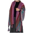 thumbnail image 1 of XFLWAM Women's Striped Knitted Shawl Wrap Fringed Hem Poncho Sweater Thickened Tassel Pullover Cape Tops Hot Pink Free Size, 1 of 6