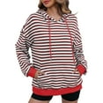 thumbnail image 1 of XFLWAM Women's Striped Sweatshirts Hoodies Long Sleeve Drawstring Hooded Sweatshirts Casual Loose Fit Pullover Tops with Pocket Fall Outfits Red XXL, 1 of 5