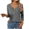 thumbnail image 1 of XFLWAM Women's Striped Tshirt Henley Long Sleeve Slim Fit Tops Scoop Neck Tee Casual Cotton Autumn Winter 90s Shirts M, 1 of 5