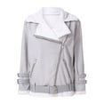 thumbnail image 1 of XFLWAM Women's Suede Leather Jacket with Detachable Belt Short Zip Up Winter Warm Coat Outwear Gray S, 1 of 6