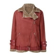 thumbnail image 1 of XFLWAM Women's Suede Leather Jacket with Detachable Belt Short Zip Up Winter Warm Coat Outwear Red L, 1 of 8
