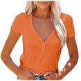 thumbnail image 1 of XFLWAM Women's Summer Casual Henley Shirts Short Sleeve V Neck Button Up Ribbed Slim Fit Basic Tops Orange L, 1 of 8