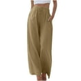 thumbnail image 1 of XFLWAM Women's Summer Palazzo Pants Cotton Linen Wide Leg Pants Drawstring High Waist Flowy Beach Trousers with Pockets Khaki XXL, 1 of 6