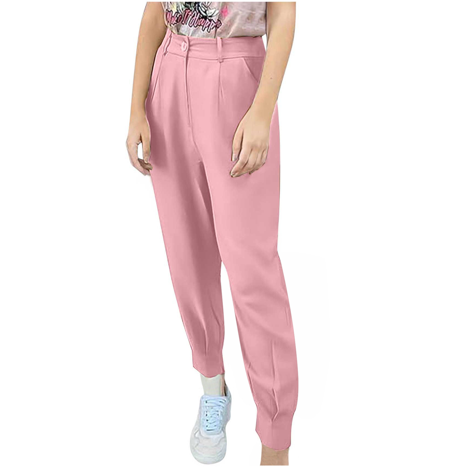 XFLWAM Women's Summer Pants Casual High Waisted Ankle Length Pant for