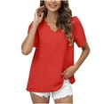 thumbnail image 1 of XFLWAM Women's Summer Shell V Neck Dressy Tops Short Sleeve Solid Color Casual Loose Blouse Red XL, 1 of 4